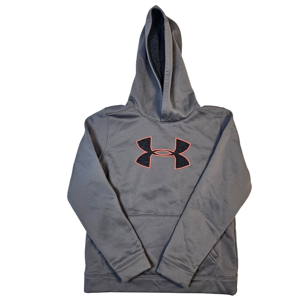 Under Armour Storm Boys Youth Large Gray Logo Hoodie Pullover Sweatshirt YLG